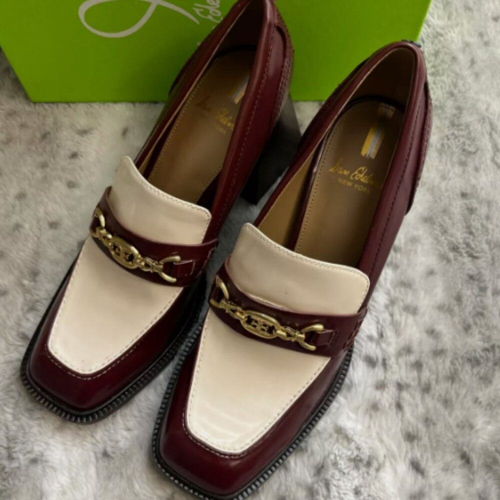 Sam Edelman Quincy Block Heel Loafer MSRP$190 CHIC & COMFORTABLE in Syrah/Ivory